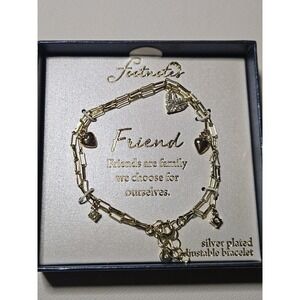 NIB Gold Paperclip Chain CZ Heart Best Friend Birthday Gift Bracelet For Her BFF
